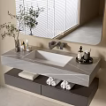 Elegant Modern Bathroom Vanity Cabinet With Marble Countertop Mirror And Folded Towels