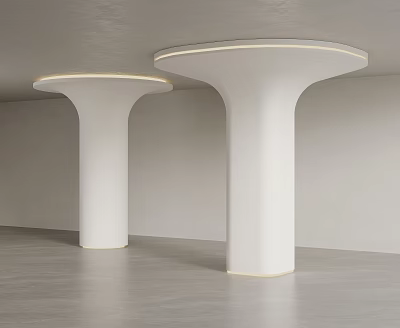 Modern White Columns With Illuminated Tops In Sleek Minimalist Interior Space 3d model