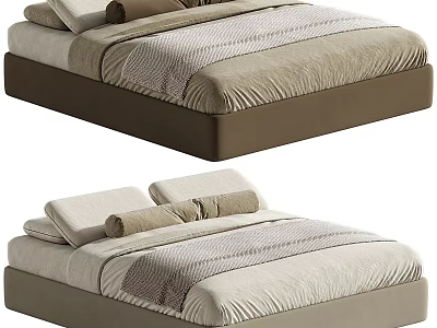 Modern Double Bed Design With Neutral Tones Mattress Pillows And Textured Bedding 3d model