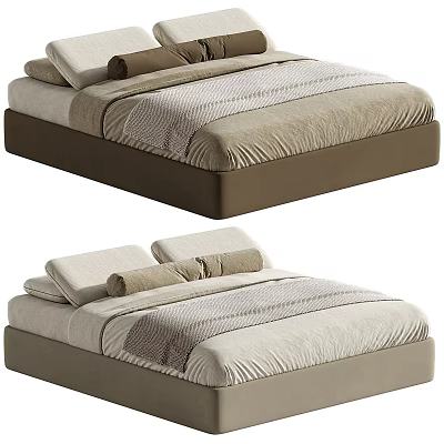 Modern Double Bed Design With Neutral Tones Mattress Pillows And Textured Bedding 3d model