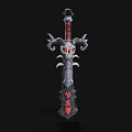 Decorative Fantasy Sword With Skull Embellished Hilt Red Accents And Sharp Metallic Blade