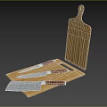 Cooking Tools Wooden Cutting Board With Three Kitchen Knives Red Handles