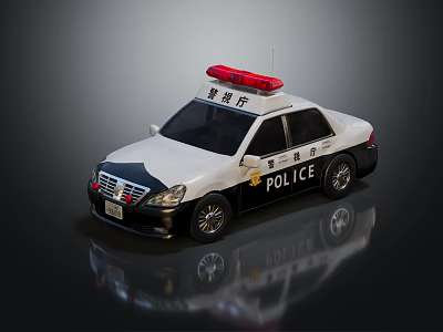 Detailed Miniature Police Car Model With Red Emergency Lights And Black White Color 3d model