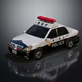 Detailed Miniature Police Car Model With Red Emergency Lights And Black White Color
