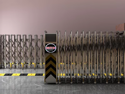 Metal Retractable Gate With Warning Sign And Yellow Black Stripes For Industrial Entrance 3d model