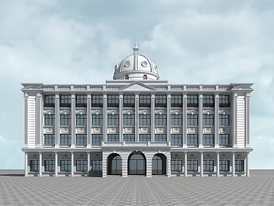 Classical Style Office Building With Dome Roof And Multi Story Windows And Arched Entrance Design 3d model