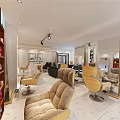 Modern Beauty Salon Interior With Black Sofas Coffee Table Track Lights Mirrors And Wall Decorations