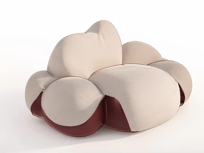 Beige Single Sofa With Burgundy Accents And Cloud Shaped Rounded Design 3d model