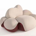 Beige Single Sofa With Burgundy Accents And Cloud Shaped Rounded Design 3d model