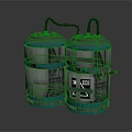 Industrial Metal Containers With Yellow Warning Symbols And Connected Hoses