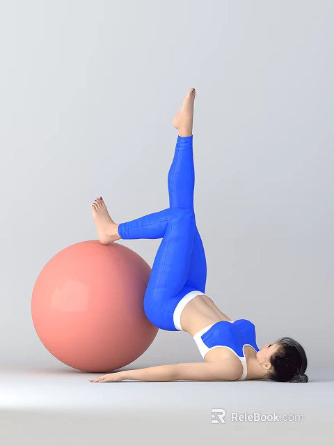 Woman Performing Handstand On Pink Exercise Ball In Blue Leggings And White Top 3d model 