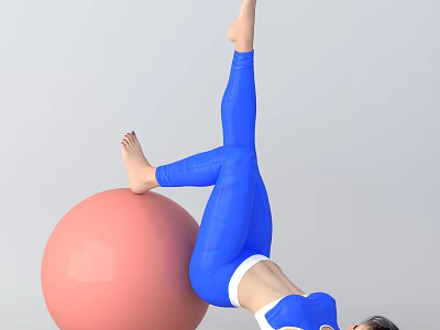 Woman Performing Handstand On Pink Exercise Ball In Blue Leggings And White Top 3d model
