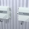 Smart Temperature and Humidity Transmitters White Wall Mounted on Striped Surface