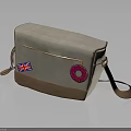 Beige Canvas Crossbody Bag With Union Jack And Pink Donut Patches And Brown Strap