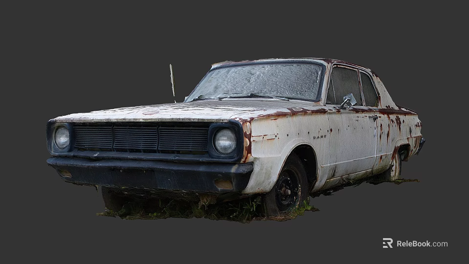 Rusted Vintage Car Abandoned With Overgrown Grass And Weathered Exterior Body 3d model 