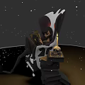 Game Film Character Sitting On Skeleton Chair Reading Book With Lit Candle Skull Starry Background