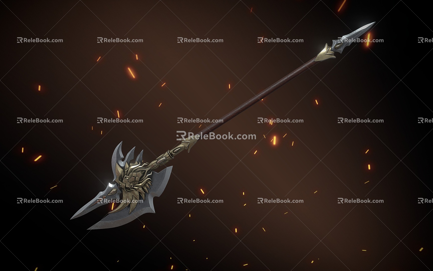 New Chinese Cold Weapon Halberd Axe 3d model