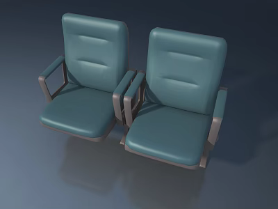 Two Comfortable Blue Leather Armchairs With Metal Armrests On Grey Background 3d model