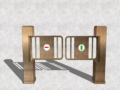 Public Facility Turnstile With Brown Frame Red Circle And Green Arrow Signs 3d model