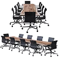Modern Wooden Conference Table With Black Rolling Office Chairs For Office Meeting Room