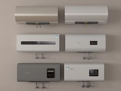 Different Styles Of Electric Water Heaters Wall Mounted With Control Panels And Digital Displays 3d model