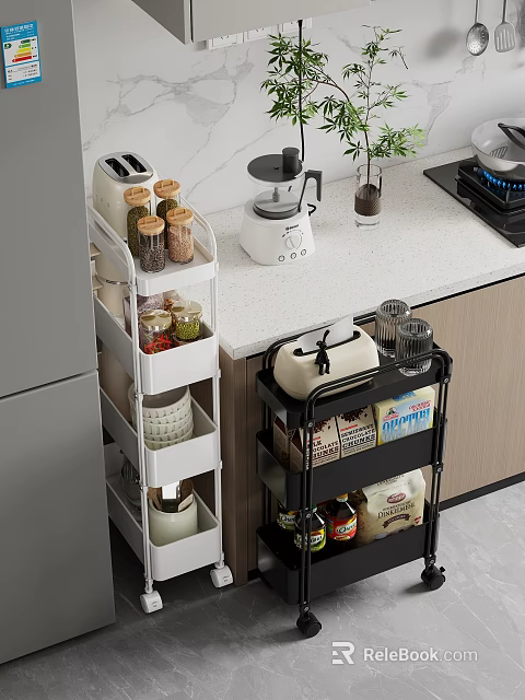 Kitchen Multilayer Storage Shelf with Spices Bread and Kitchen Supplies 3d model 