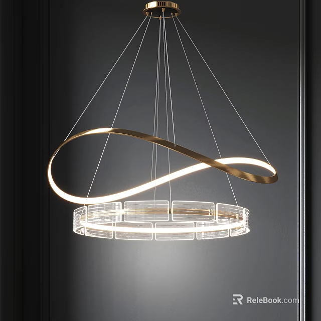 Sleek Modern Chandelier Design With Golden Curved Metal And Illuminated Glass Base 3d model 