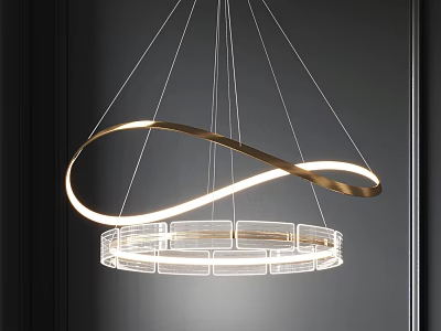 Sleek Modern Chandelier Design With Golden Curved Metal And Illuminated Glass Base 3d model