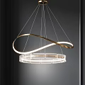 Sleek Modern Chandelier Design With Golden Curved Metal And Illuminated Glass Base