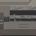 Modern Kitchen Sideboard With Marble Backsplash Gray Cabinets Appliances And Plants 3d model