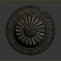 Intricate Sculptural Carving Featuring Striped Pattern Circular Accents And Ornate Top Design