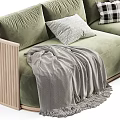 Modern Three Seater Sofa With Wooden Armrests Cozy Cushions Blanket And Color Options