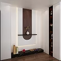 Modern Luxury Entryway Shoe Cabinet With Decorative Shelf Vase And Marble Countertop Lighting