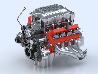 High Performance Engine With Detailed Metallic Structure Red Components And Precision Engineering Design 3d model