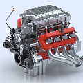 High Performance Engine With Detailed Metallic Structure Red Components And Precision Engineering Design