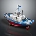 Water Transport Tugboat Model in Blue White Red with Cabin Antenna and Flag