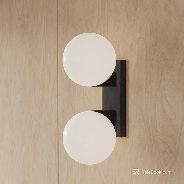 Modern Wall Lamp With Two Round White Shades On Wooden Background 3d model