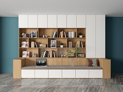 Simple Living Room Living Room Sofa Bookcase Living Room Wall Cabinet Bookcase Combination Multifunctional Household Bookshelf with Card Seat Background Cabinet Storage Cabinet 3d model