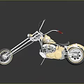 Stylish Gold Chrome Motorcycle Featuring Long Front Fork Black Seat Red Handlebars 3d model