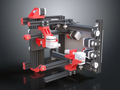 Modern Red and Black Office Appliance with Metal Frame and Modular Components 3d model