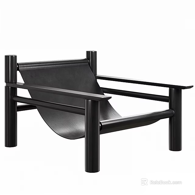 Modern Black Leather Lounge Chair with Minimalist Sturdy Frame Design 3d model 