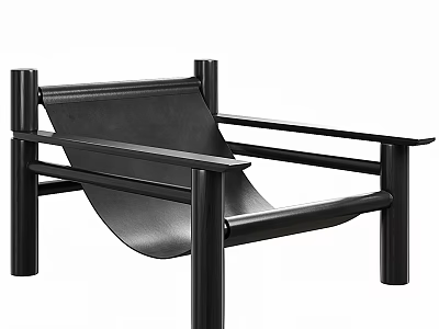 Modern Black Leather Lounge Chair with Minimalist Sturdy Frame Design 3d model