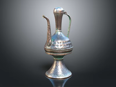 Antique Bronze Household Ewer With Decorative Spout Handle And Intricate Base Design 3d model