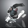 Black Cat With Blue Eyes Surrounded By White Geometric Fragments On Black Background With Reflection