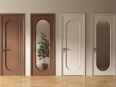 Brown and White Hinged Doors with Glass Panels Frames Handles in Light Walls Wooden Flooring 3d model