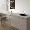 Modern Bar Counter Interior With Concrete Top Metal Frame Stools And City View