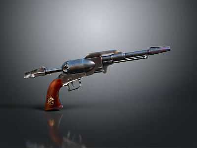 Classic Revolver With Wooden Grip And Shiny Metal Barrel Design 3d model