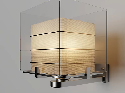Modern Cream Colored Wall Lamp With Transparent Glass Frame And Woven Lampshade Mounted On Wall 3d model