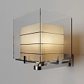 Modern Cream Colored Wall Lamp With Transparent Glass Frame And Woven Lampshade Mounted On Wall