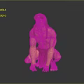 Shirtless Muscular Male Character with Long Hair in Brown Shorts Crouching Pose